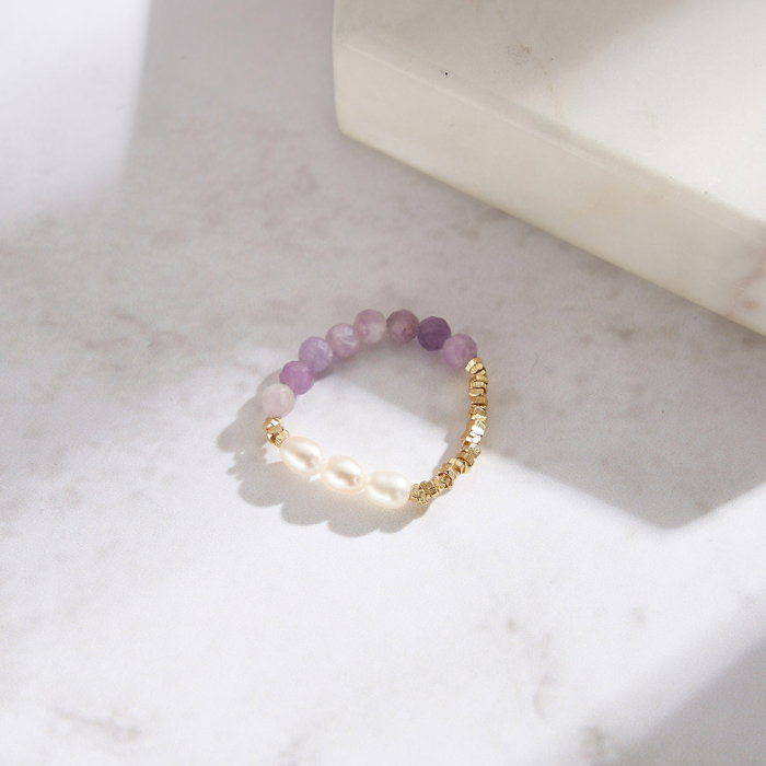 Inel argint 925 elastic placat cu aur 14K cu perle naturale si mica naturala [6]