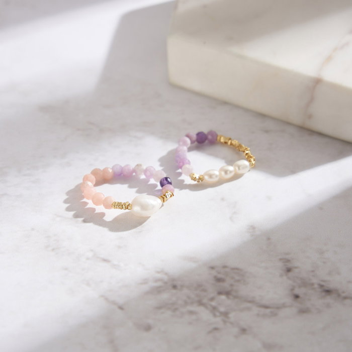 Inel argint 925 elastic placat cu aur 14K cu perle naturale si opal si mica naturale [7]