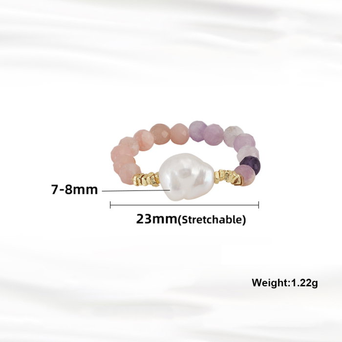 Inel argint 925 elastic placat cu aur 14K cu perle naturale si opal si mica naturale [4]