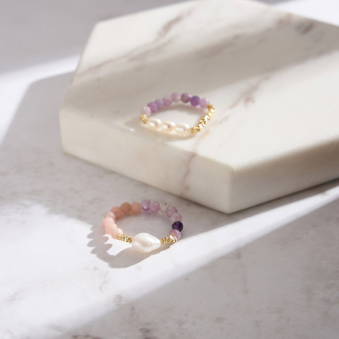 Inel argint 925 elastic placat cu aur 14K cu perle naturale si opal si mica naturale [8]