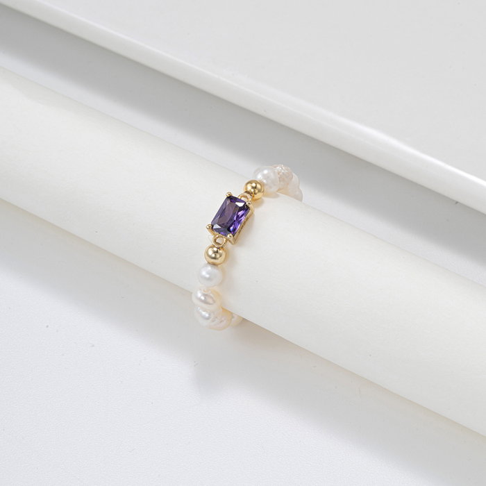 Inel argint 925 elastic placat cu aur 14K cu perle naturale si zirconiu [3]