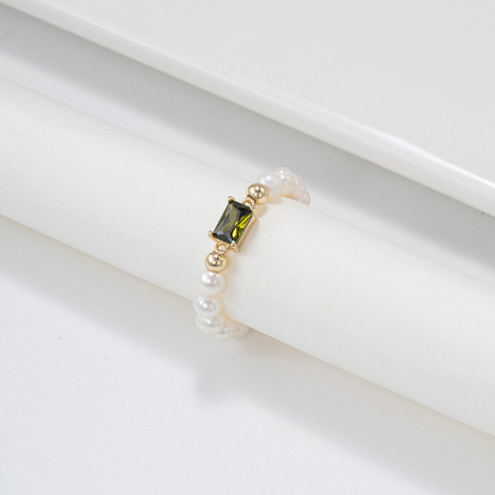 Inel argint 925 elastic placat cu aur 14K cu perle naturale si zirconiu [3]