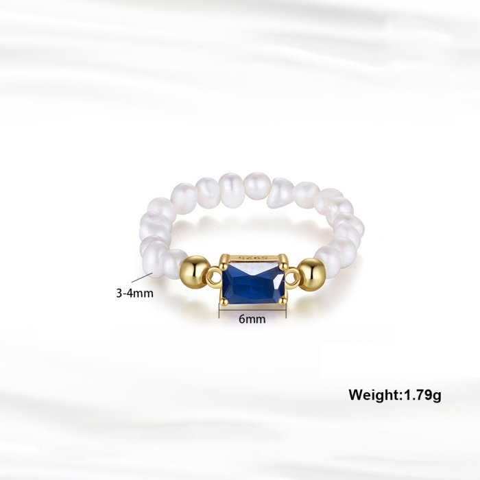 Inel argint 925 elastic placat cu aur 14K cu perle naturale si zirconiu [5]