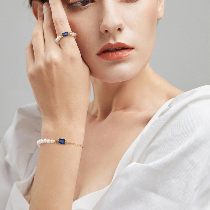 Inel argint 925 elastic placat cu aur 14K cu perle naturale si zirconiu [2]