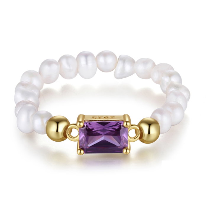 Inel argint 925 elastic placat cu aur 14K cu perle naturale si zirconiu [1]