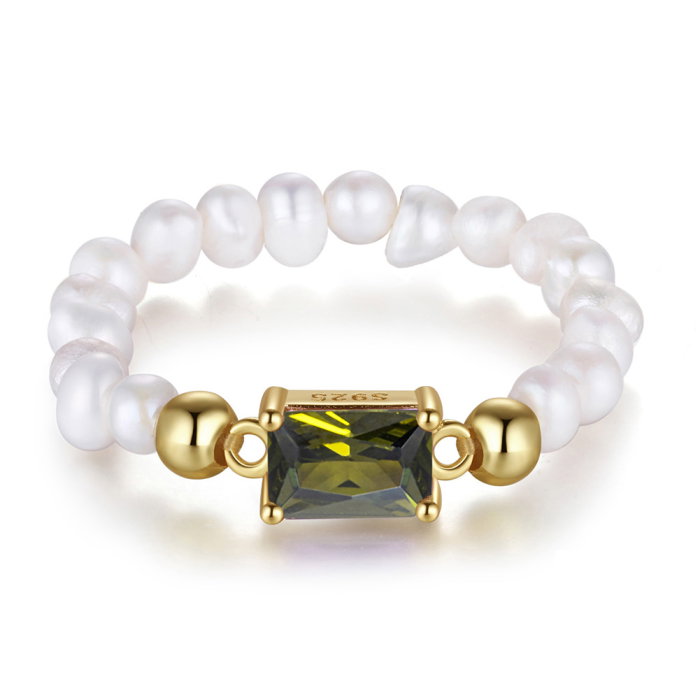 Inel argint 925 elastic placat cu aur 14K cu perle naturale si zirconiu [1]