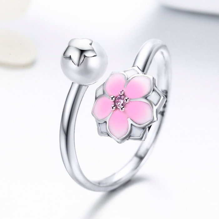 Inel argint 925 reglabil cu perla, floare si zirconiu roz - Be Nature IST0030 [2]