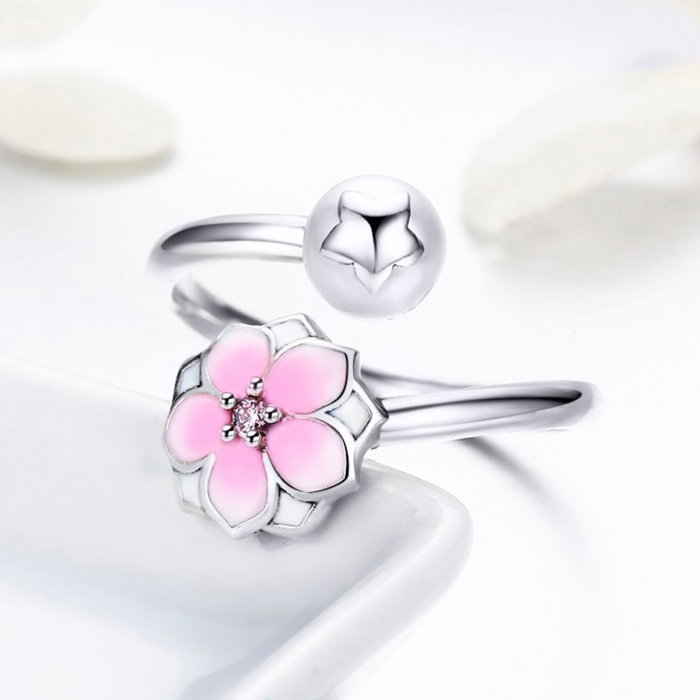 Inel argint 925 reglabil cu perla, floare si zirconiu roz - Be Nature IST0030 [4]