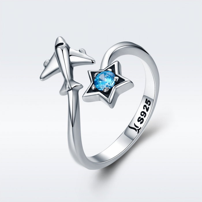 Inel argint 925 reglabil cu steluta albastra si avion argintiu - Be Nature IST0047 [3]