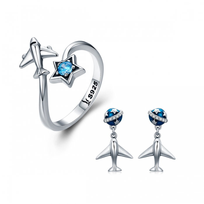 Inel argint 925 reglabil cu steluta albastra si avion argintiu - Be Nature IST0047 [7]