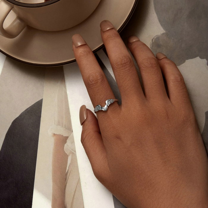 Inel argint aripi de inger, reglabil [8]