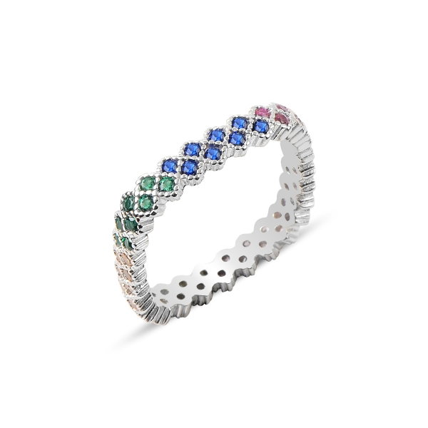 Inel argint cu 2 randuri de zirconii multicolore - Eternity [1]