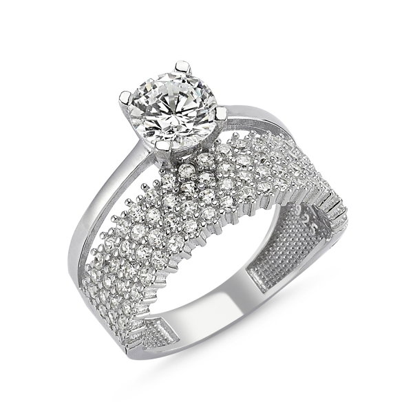 Inel argint cu 4 randuri de zirconii mici si o piatra mare - Eternity & Solitaire [1]