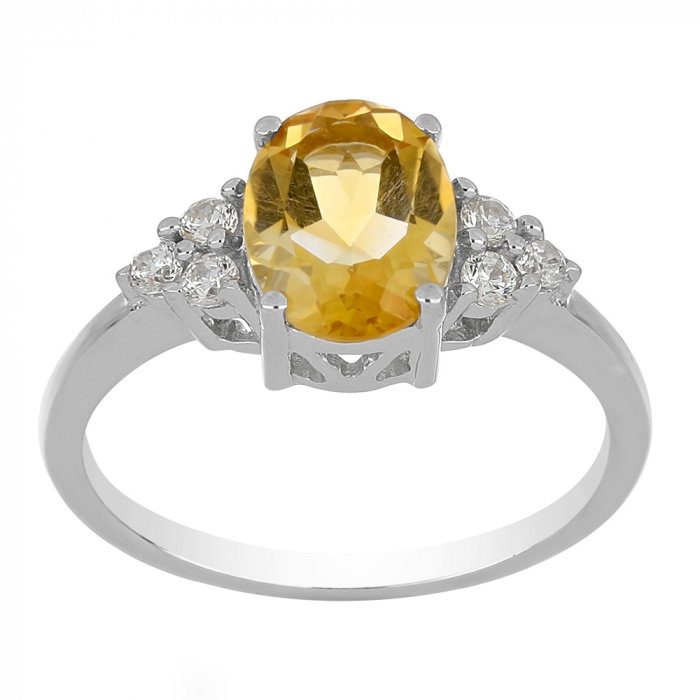 Inel argint cu citrin si 6 cristale de zirconiu alb - IVA0104 [2]