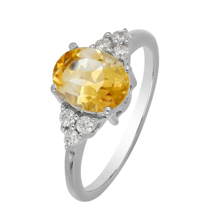 Inel argint cu citrin si 6 cristale de zirconiu alb - IVA0104 [1]