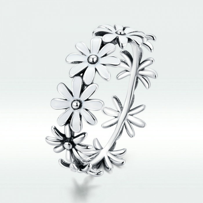 Inel argint cu flori margarete albe [8]