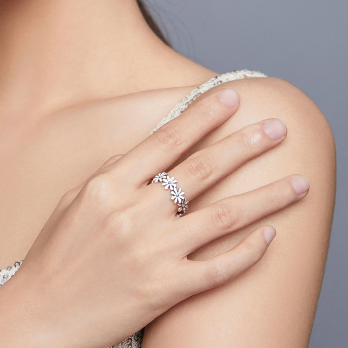 Inel argint cu flori margarete albe [5]