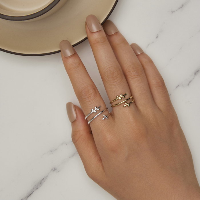 Inel argint cu frunze, reglabil [5]