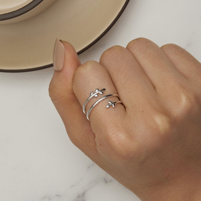 Inel argint cu frunze, reglabil [2]