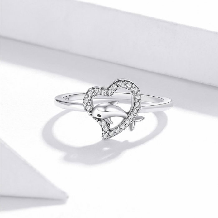 Inel argint cu inima si delfin [3]