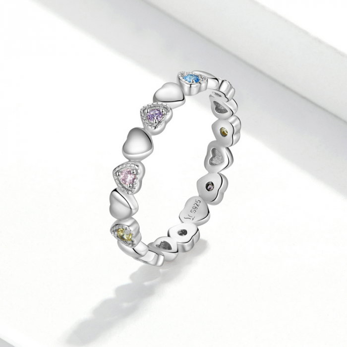 Inel argint cu inimioare si zirconii curcubeu [6]