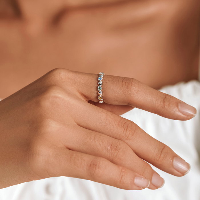 Inel argint cu inimioare si zirconii curcubeu [3]