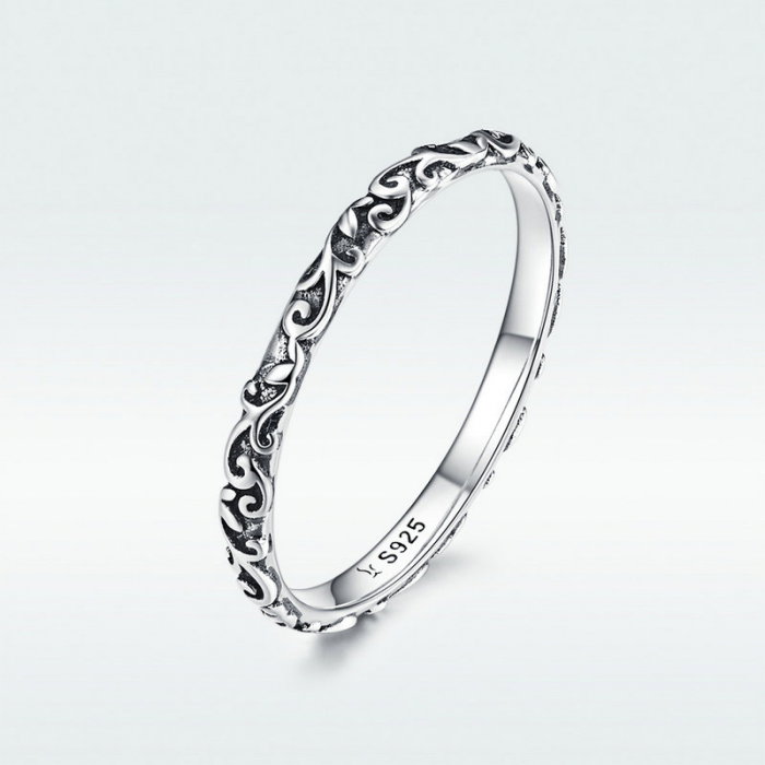 Inel subtire din argint cu model floral [8]