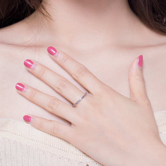 Inel subtire din argint cu model floral [6]