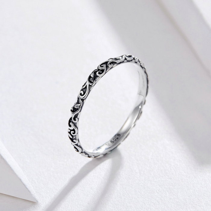 Inel subtire din argint cu model floral [2]