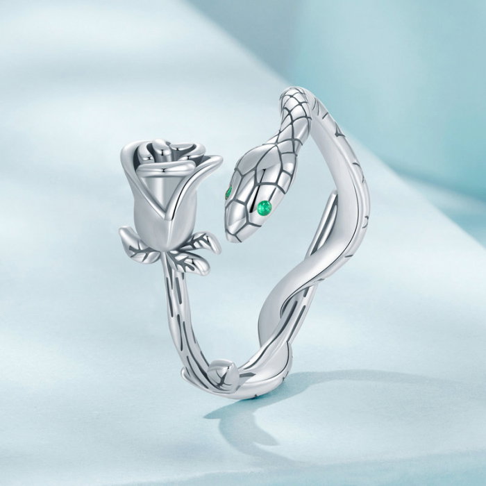 Inel argint cu sarpe si trandafir [3]