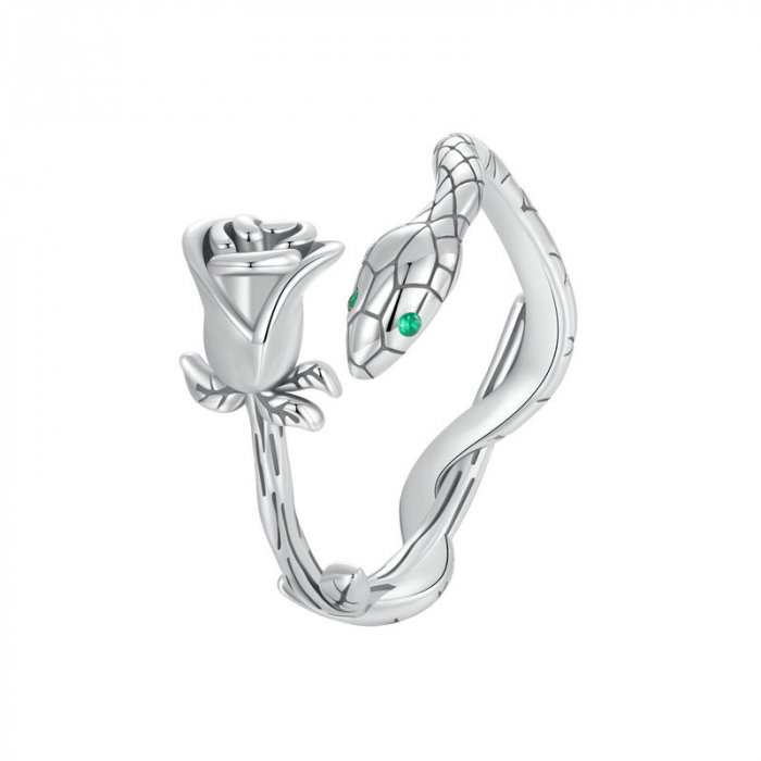 Inel argint cu sarpe si trandafir [1]