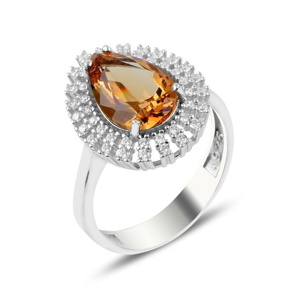 Inel argint cu sultanit picatura si zirconii, placat cu rodiu [1]