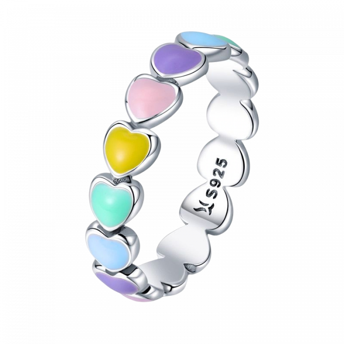 Inel argint curcubeu de inimioare [1]