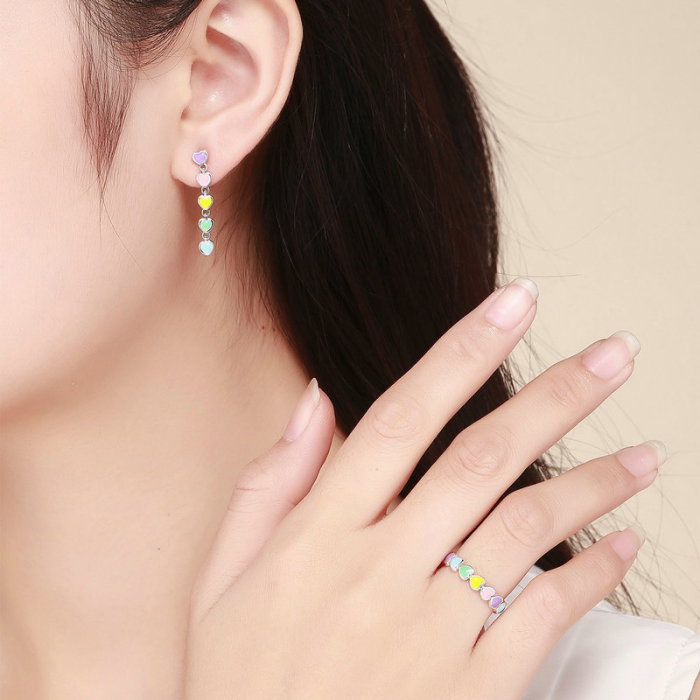 Inel argint curcubeu de inimioare [15]