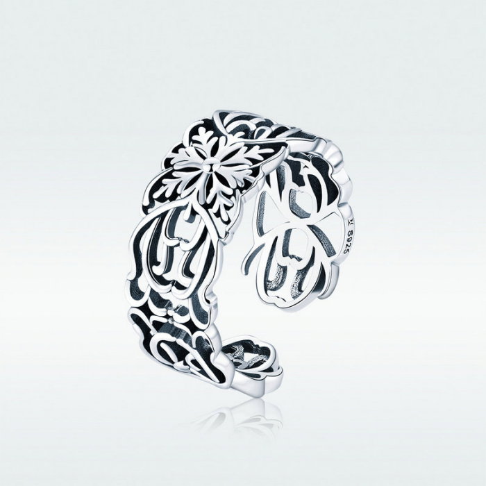 Inel reglabil din argint decupat cu flori [6]