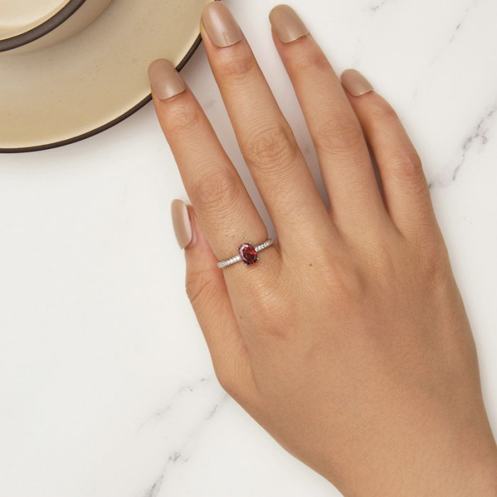 Inel argint elegant cu zirconiu granat [7]