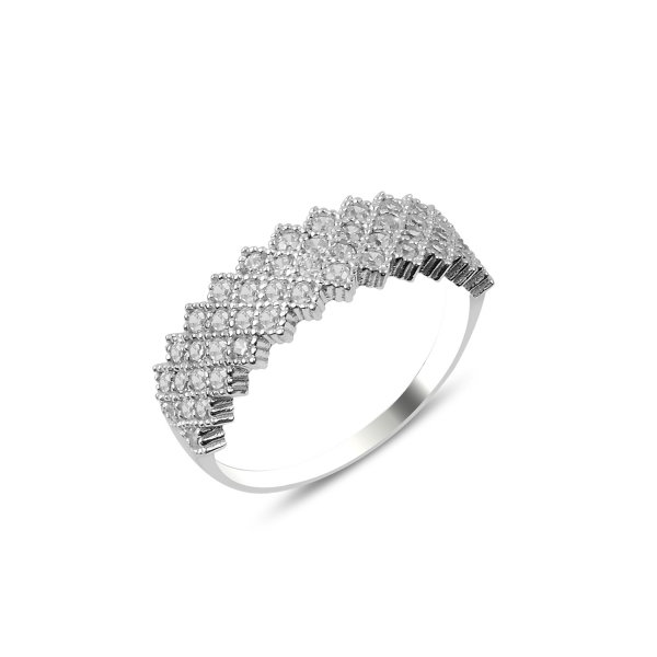 Inel argint Eternity cu 4 randuri de zirconii albe, placat cu rodiu [1]