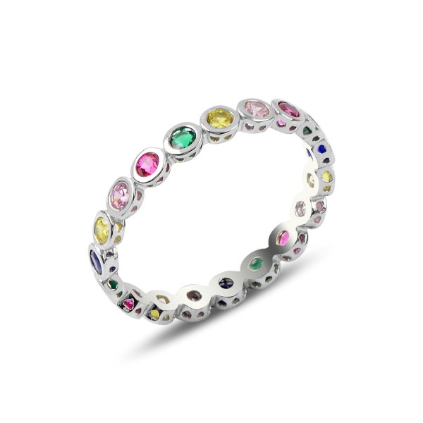 Inel argint Eternity cu zirconii multicolore 2 mm, placat cu rodiu - ITU0231 [1]