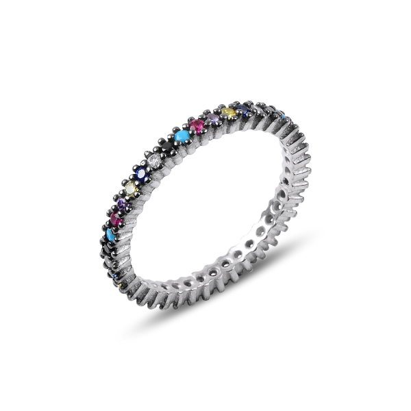 Inel argint Eternity cu zirconii multicolore, placat cu rodiu - ITU0229 [1]