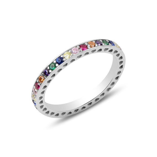 Inel argint Eternity cu zirconii multicolore, placat cu rodiu - ITU0234 [1]