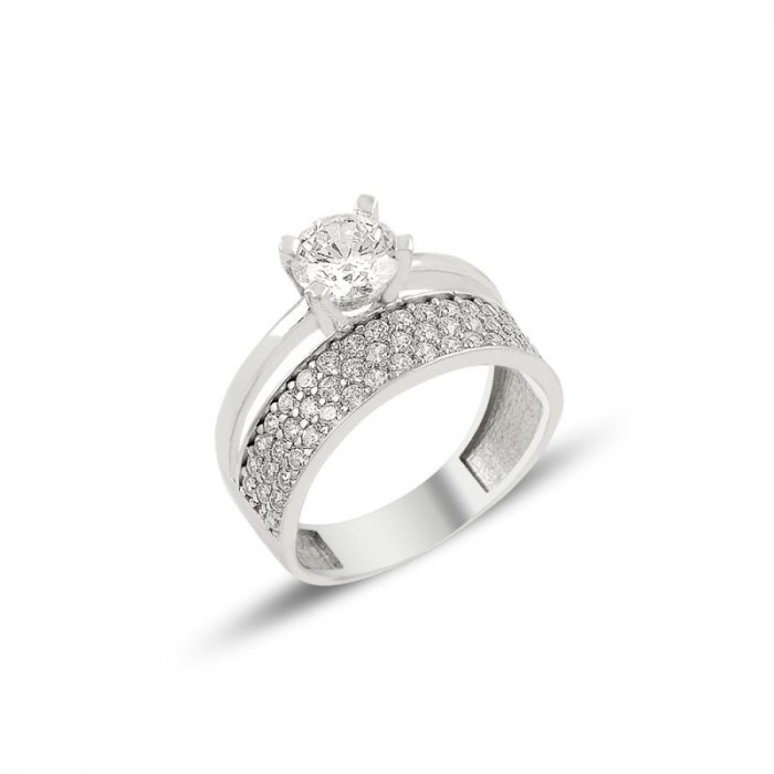 Inel argint Eternity & Solitaire cu 3 randuri zirconii [2]