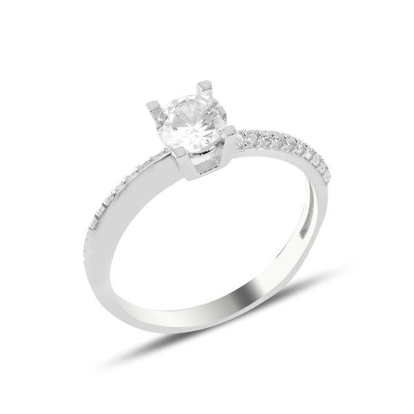 Inel argint Eternity & Solitaire cu zirconii albe, placat cu rodiu [1]