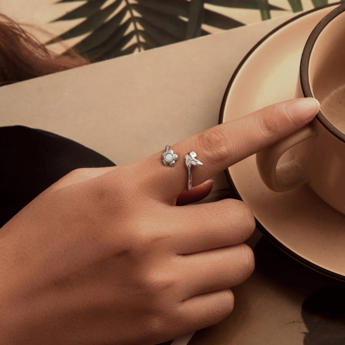 Inel argint Floare si Pasare [5]