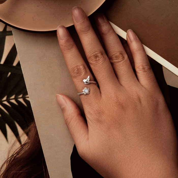 Inel argint Floare si Pasare [8]