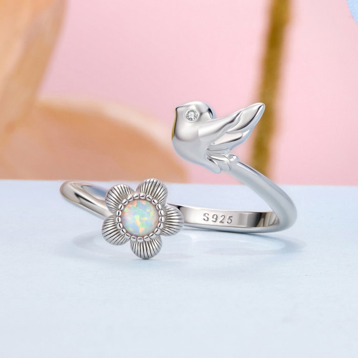 Inel argint Floare si Pasare [4]