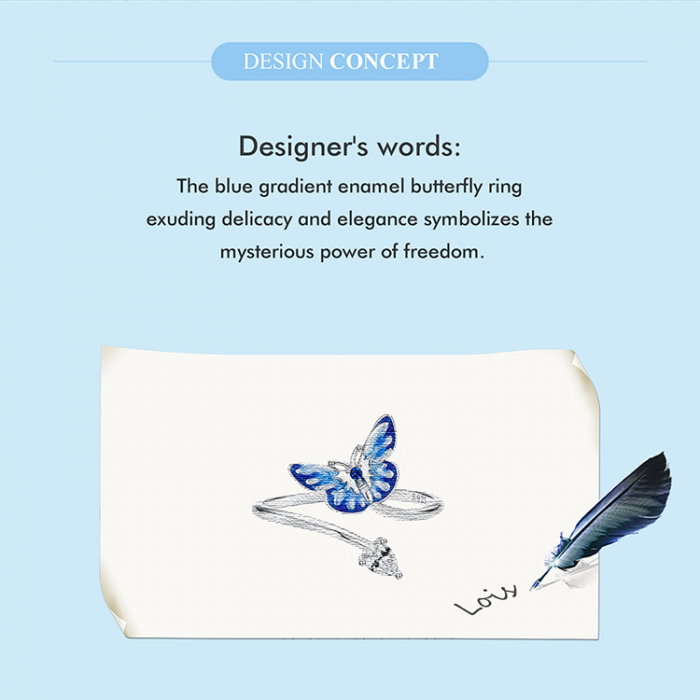 Inel argint reglabil cu fluturas albastru [12]