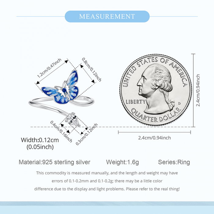 Inel argint reglabil cu fluturas albastru [14]