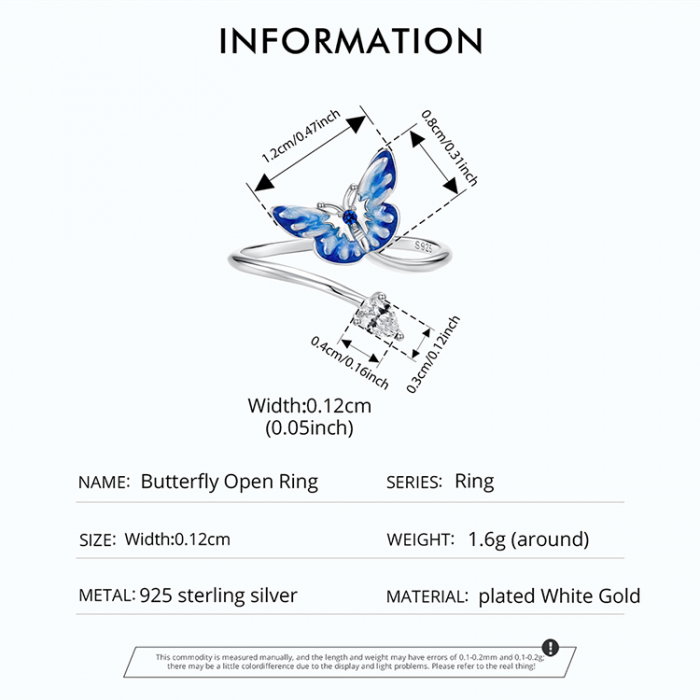 Inel argint reglabil cu fluturas albastru [13]