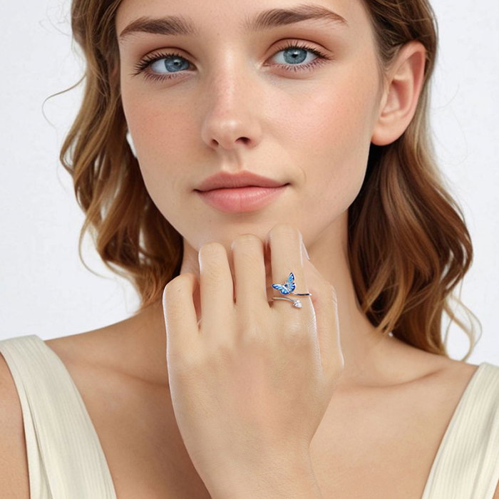 Inel argint reglabil cu fluturas albastru [10]