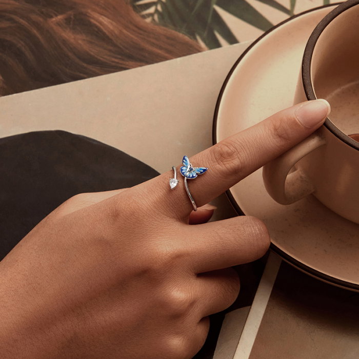 Inel argint reglabil cu fluturas albastru [9]